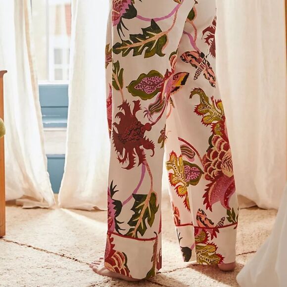 Anthropologie XXS Raphael Balme Flannel Sleep Pants Pink Combo Floral - Picture 2 of 7